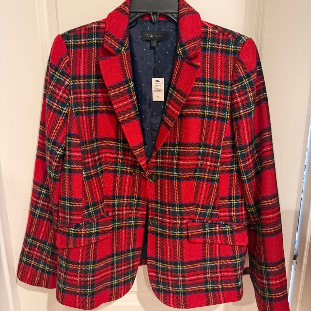 Talbots Vibrant Red Tartan Blazer